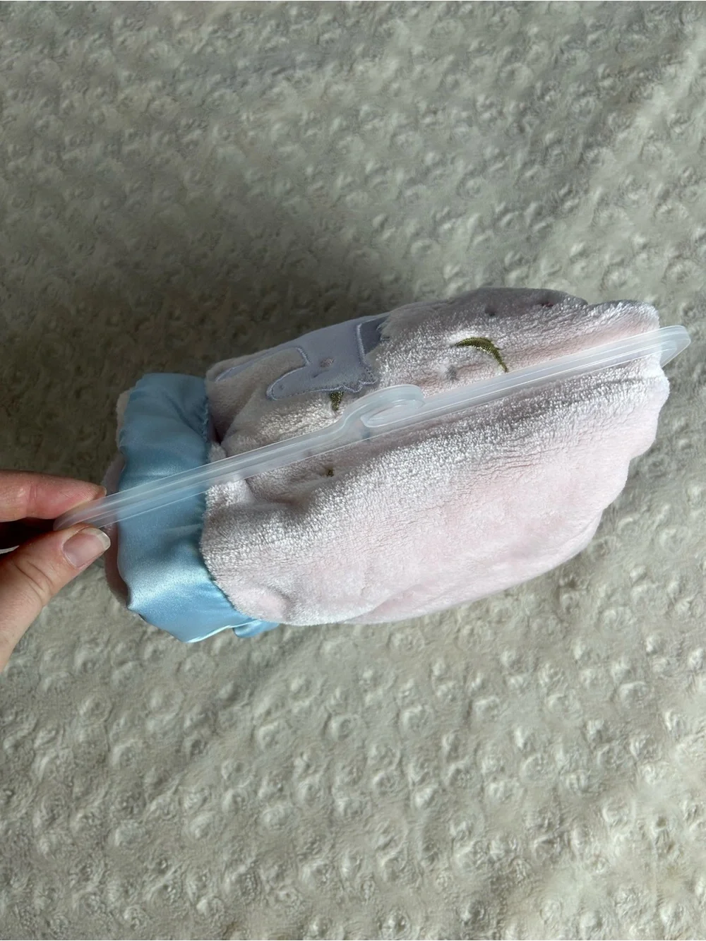 Lullaby Baby Pink Unicorn Pegasus Blanket Blue Edge Trim White Hearts Gold NEW